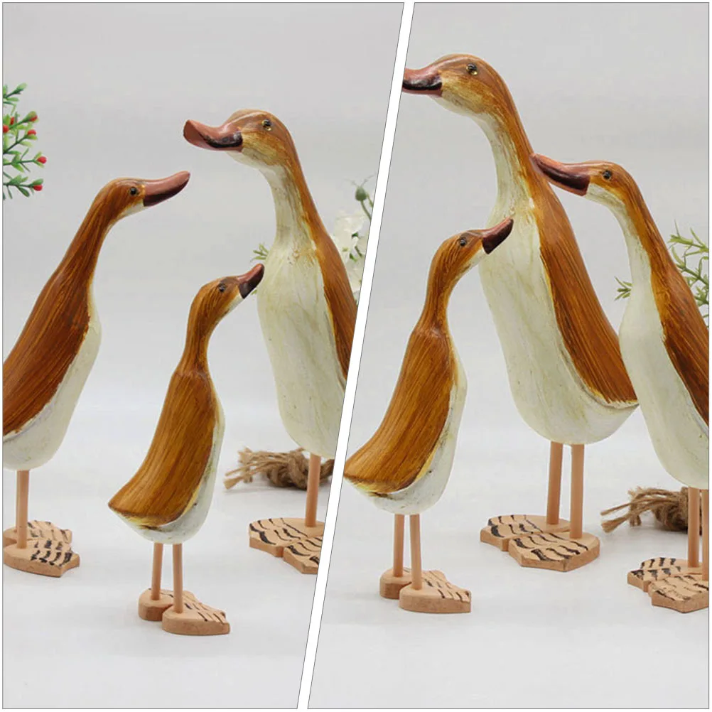 

3pcs Wooden Duck Sculpture Carved Animal Desktop Decor For Home Office Coffee Shop Library Living Room Wood Craft Gift