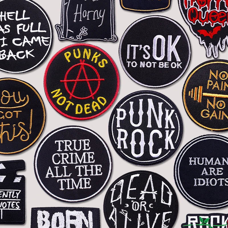 Punk Rock bestickter Patch DIY Eisen auf Patches für Kleidung thermoadhäsive Patches Brief Slogan Patch Jacken Hüte Nähen Abzeichen