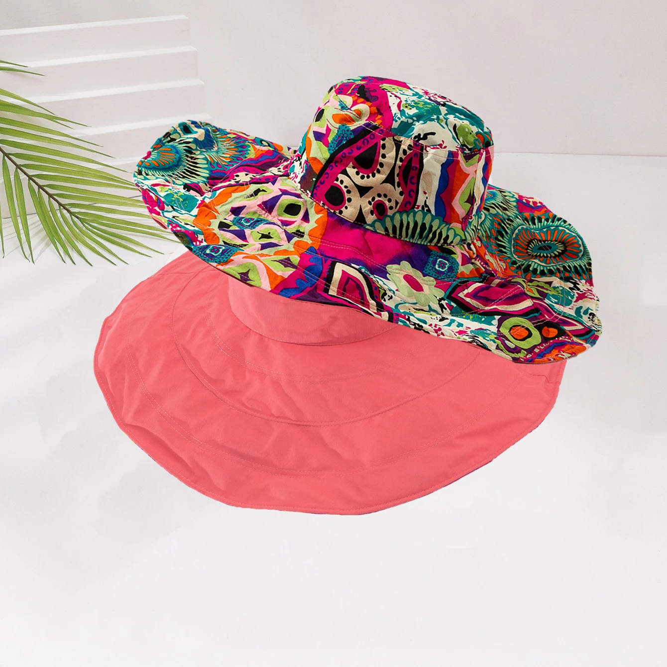 Trend full of colorful graffiti double-sided fisherman hat outdoor shade collapsible large brimmed sun hat suitable for beach va