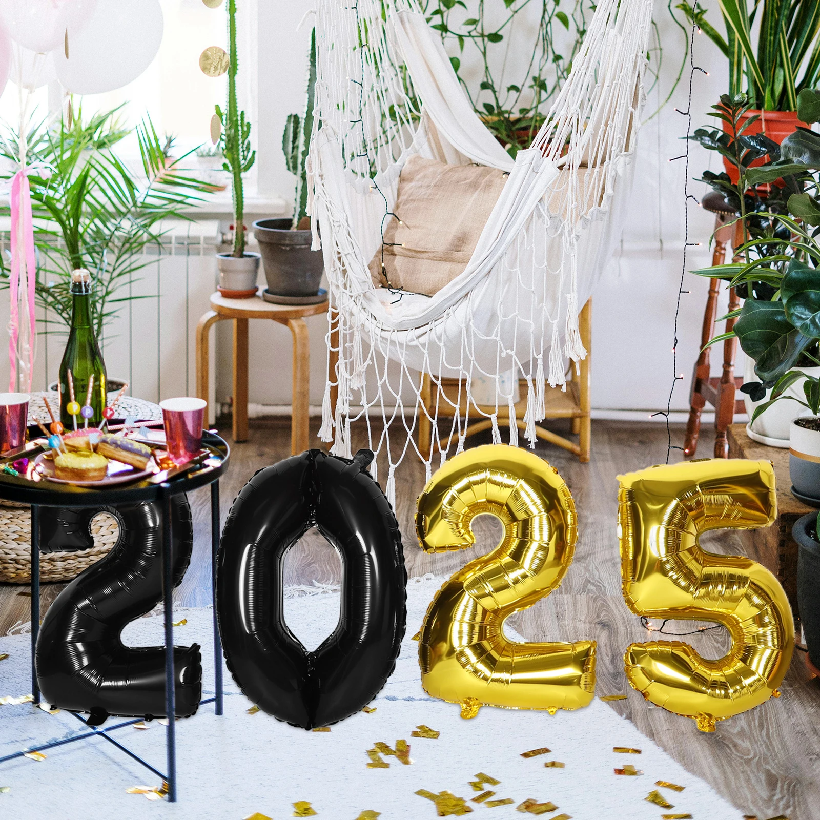 

1Set 32-Inch Number Balloons New Year Foil Balloons Elegant Black Golden Party Decorations 2025 Celebration Supplies