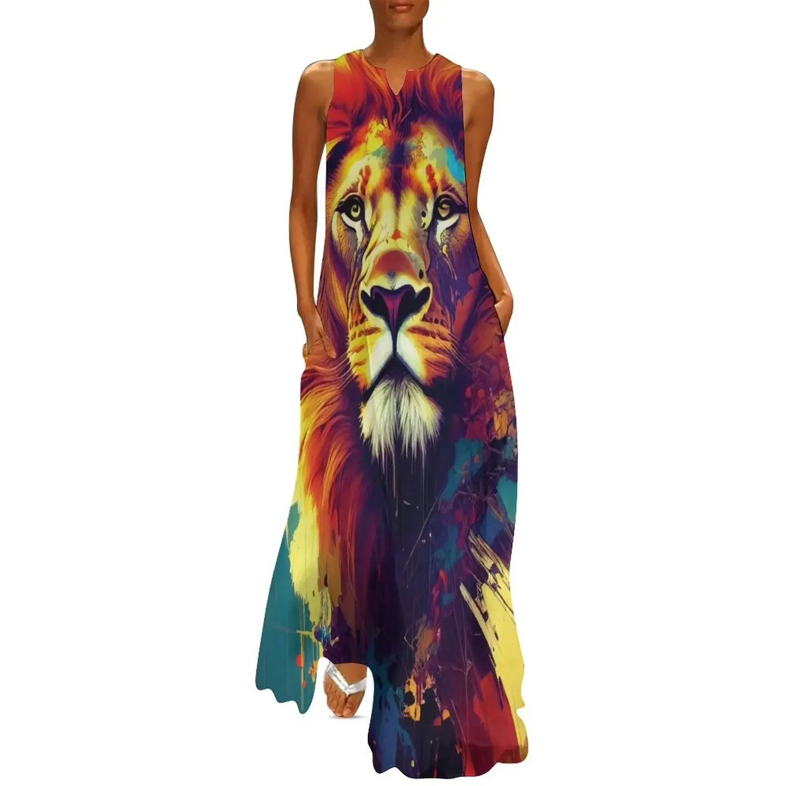 

Abstract Lion Art - Bold Colors & Captivating Design Long Dress summer dress Dress