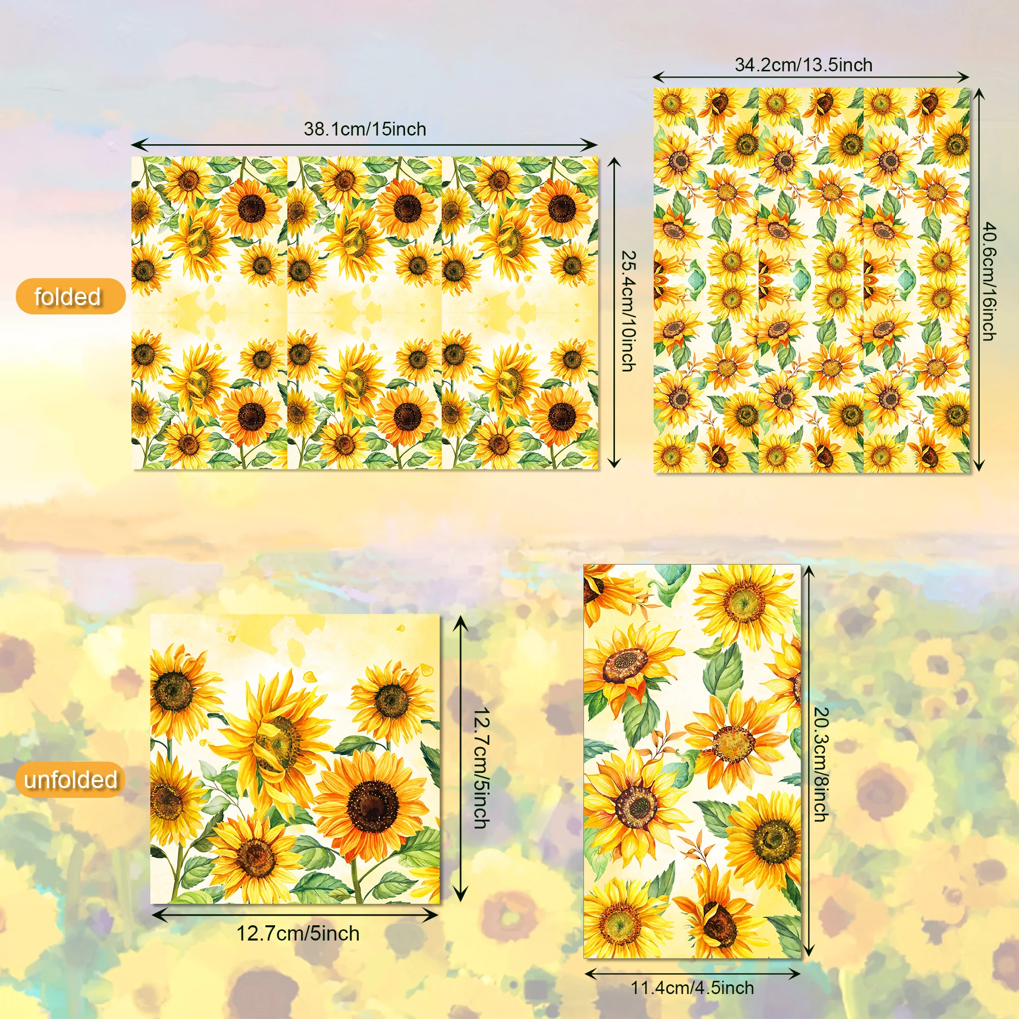 20pcs Watercolor Sunflowers Paper Napkins Wedding Disposable Tableware Serviettes Tissues Baby Birthday Party Long Napkin Decor