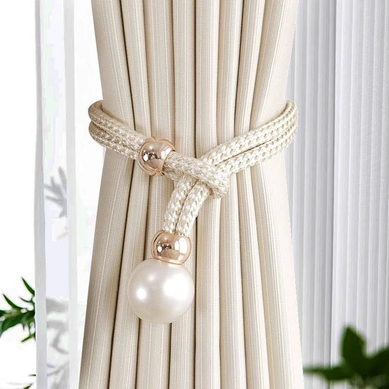 1/2pcs Pearl Curtain Tiebacks Curtain Pearl Tiebacks Decorative Fixings Rope Curtain Tiebacks No Punch Adjustable Pull-outs Rope