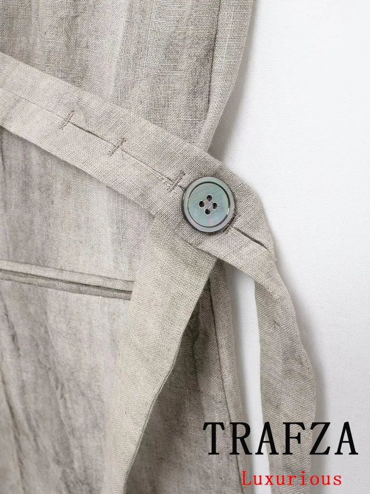 TRAFZA Vintage Office Lady Blazer Donna Tie Dye Scollo a V Senza maniche Monopetto Giacca lunga Moda 2024 Autunno Gilet Blazer