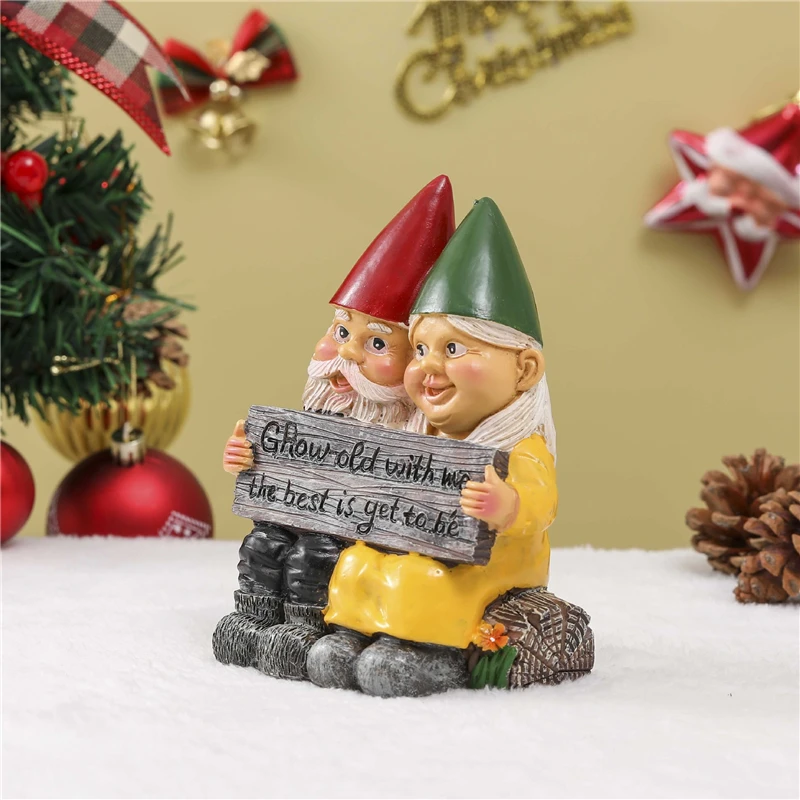 1PC Gnome Couple Love Figurine Dwarf Heart-Shaped Forever Gnome Statue Resin Ornament for Home Office Desk Garden Decor