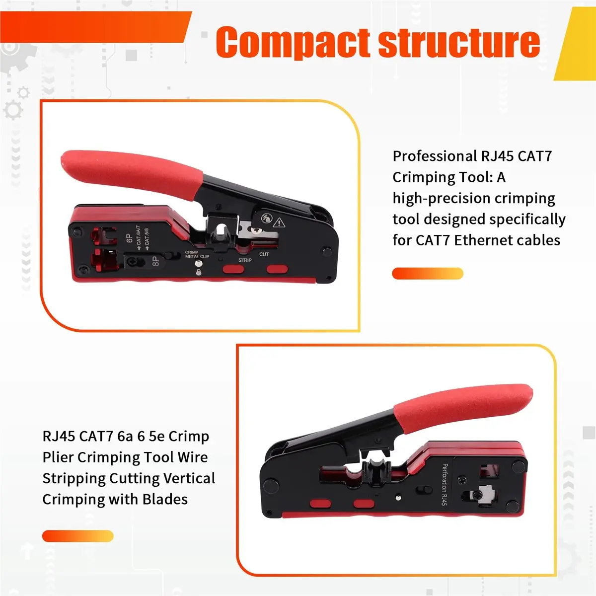 828 Mega Sale RJ45 CAT7 6a 6 5e Crimp Plier Crimping Tool Wire Stripping Cutting Vertical Crimping with Blades