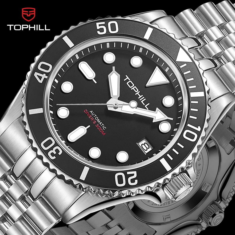 TOPHILL 40mm Men\'s 300M Diving Watch NH35 Automatic Mechanical Movement Watches Waterproof Super Luminous Wristwatches Sapphire