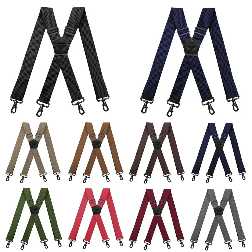 

Heavy Duty Work Men's Suspenders Adjustable 3.8cm Wide Elastic Trouser Braces 4 Hooks X-Shape Trouser Straps Belt Work Outdoor