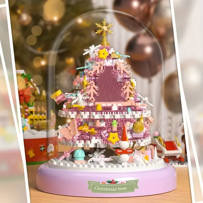 Christmas Series Building Blocks Pink Christmas Tree Snow House Assembly Bricks Toys Desktop Decoration Children Holiday Gifts