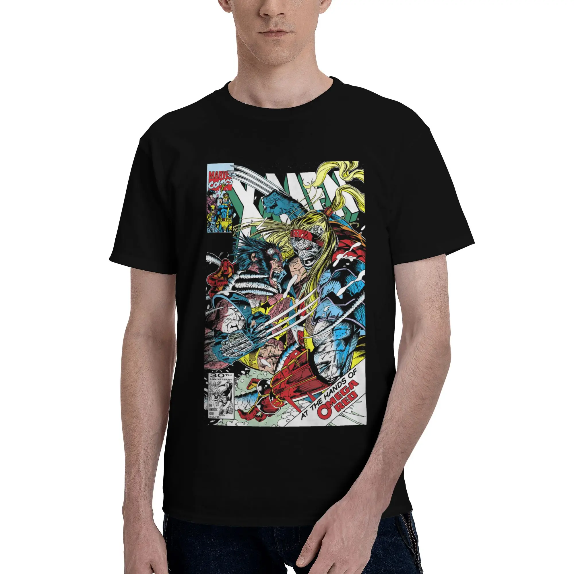 Camiseta con portada de cómic de Marvel Omega Red para hombre, camiseta de manga corta de algodón