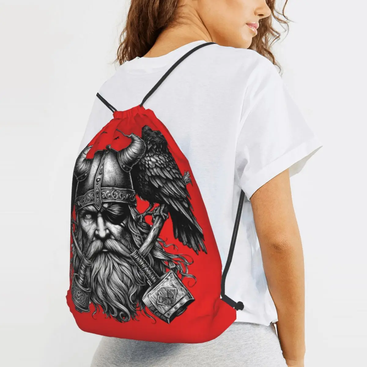 Odin Vikings Viking Legend Norse Mythology Rune Backpacks Casual Drawstring Bags Sports Bag Book Bags for Man Woman Students