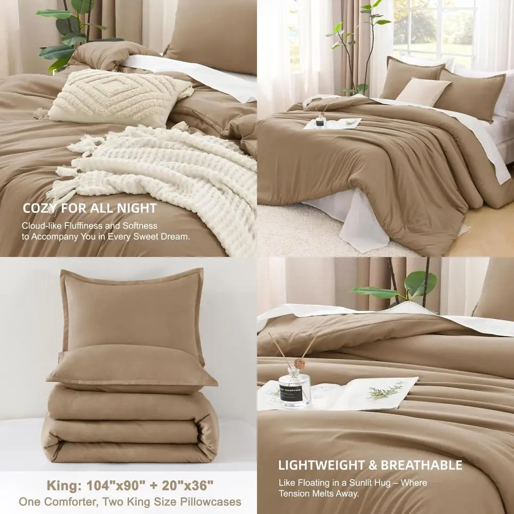 

Комплект одеял King Size Taupe из 3 предметов — однотонное всесезонное пушистое постельное белье с одеялом 104x90 и 2 наволочками