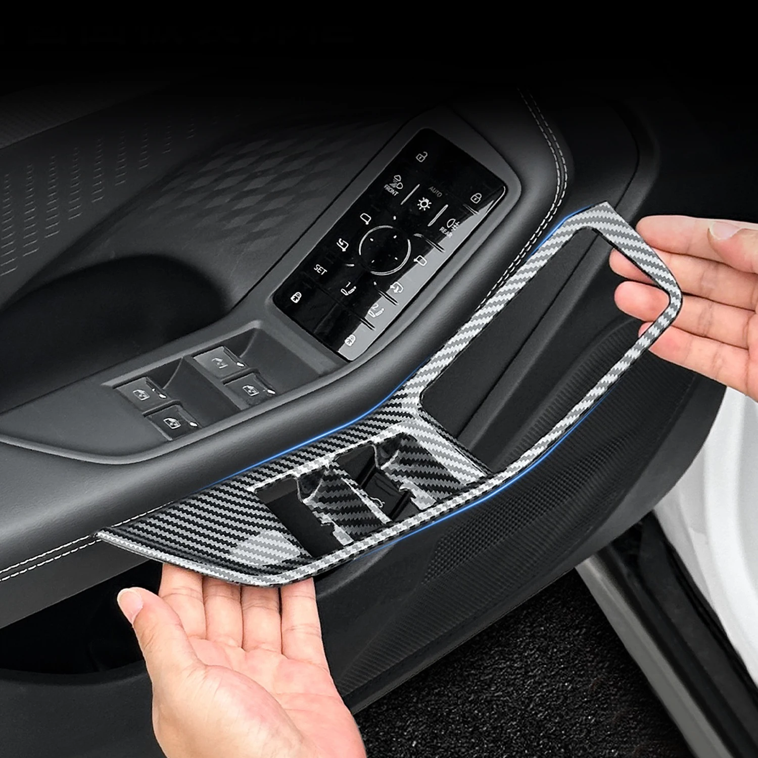 لأودي A5L B10 2025-2026 LHD اكسسوارات السيارات نافذة ارتفاع رفع التحكم التبديل غطاء لوحة الكسوة ABS ألياف الكربون نمط 4 قطعة