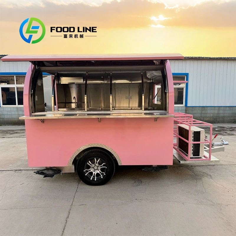 

Customized Small Round Food Truck Commercial Cart for Hamburgers Pizzas for Sale 2025 New Pink