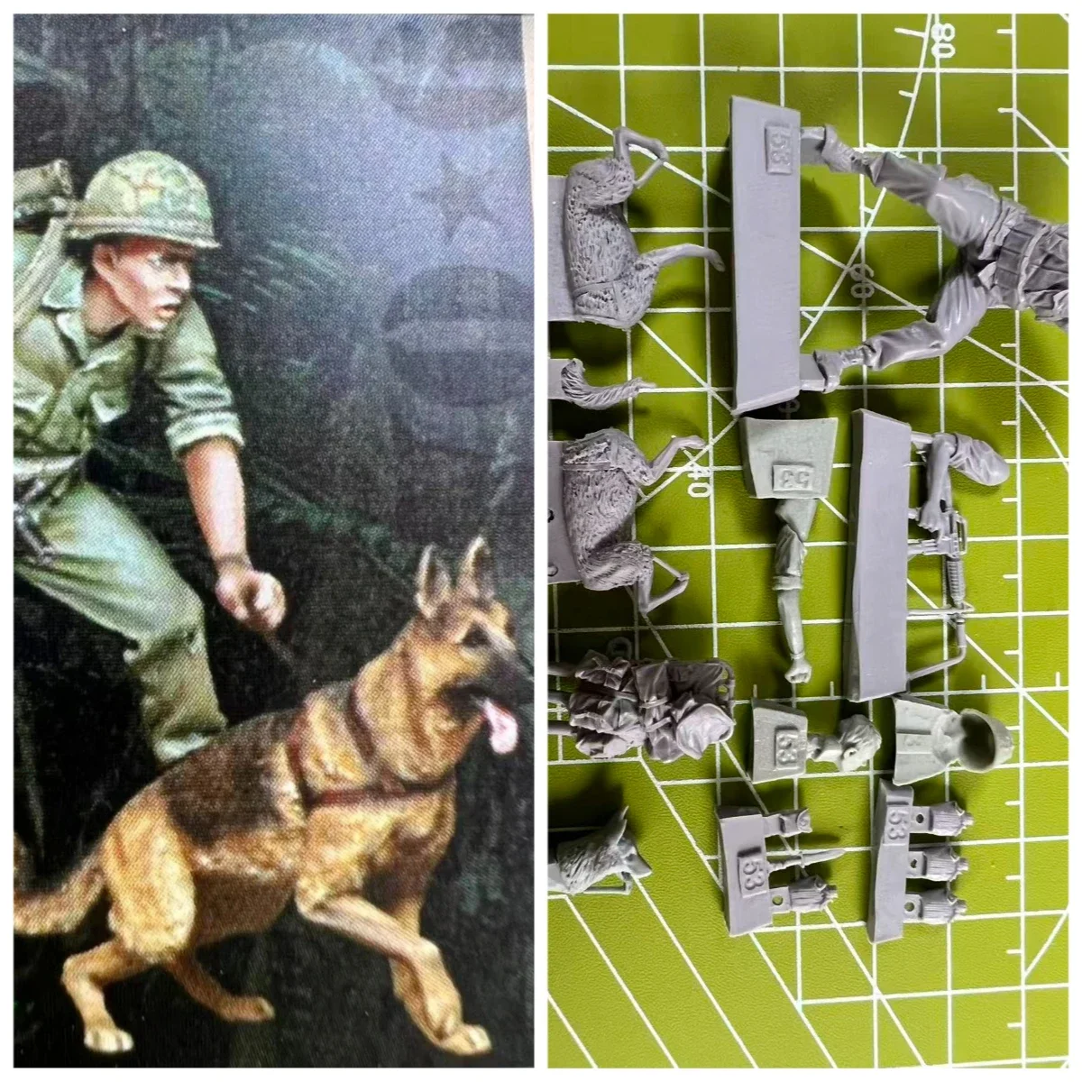 1/35 Unpainted Resin Model Kit Vietnam War Soldier & German Shepherd Dog Unassembled Miniature Hobby Figure