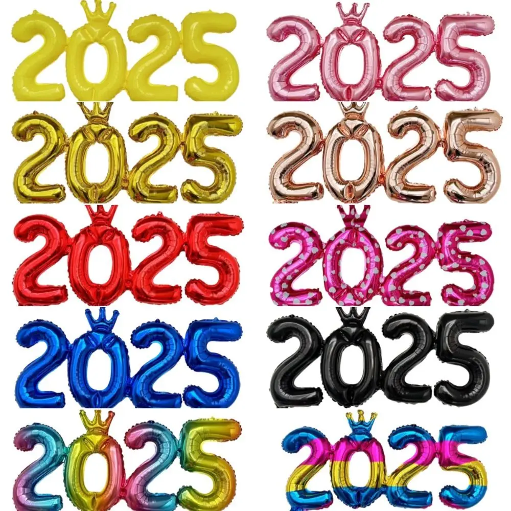 Connection Crown 2025 Number Foil Balloons New Year 2025 Decoration Photography Prop Navidad 2024 Party Supplies