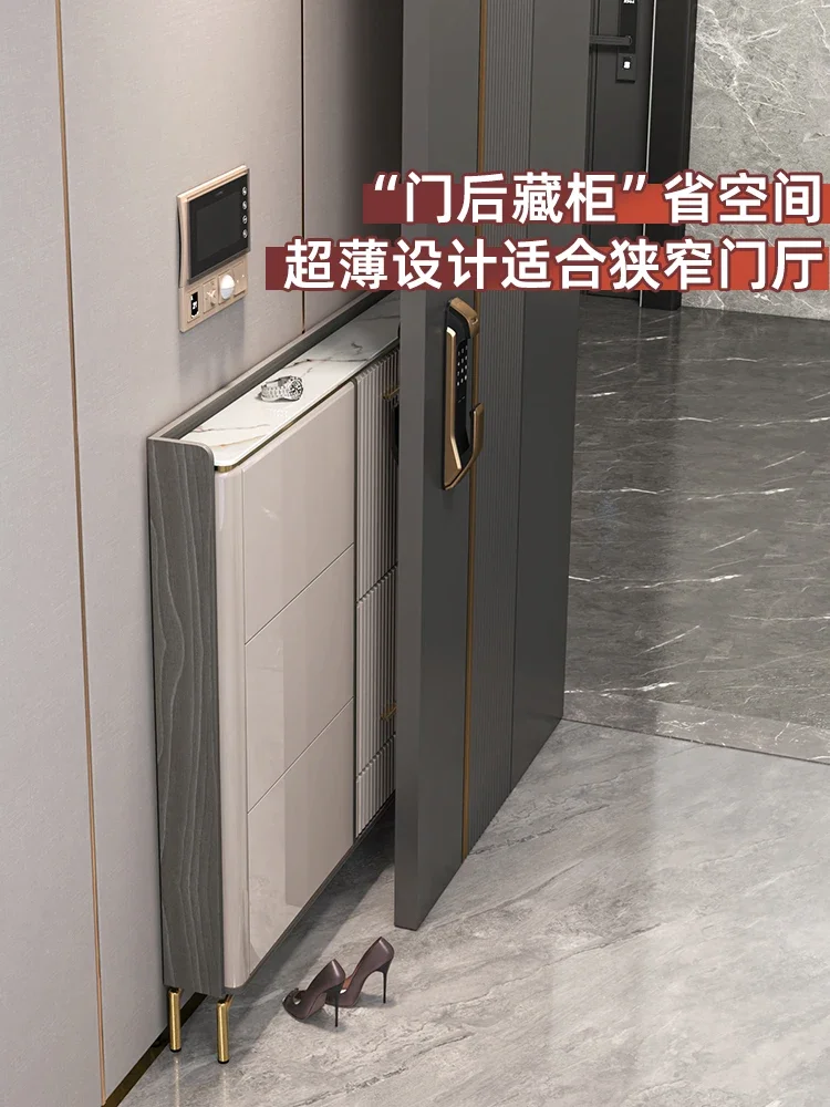 Light Luxury Rock Plate Ultra Thin Shoe Cabinet 2023 New Popular Home Doorway Flip Bucket Shoe Cabinet Entry