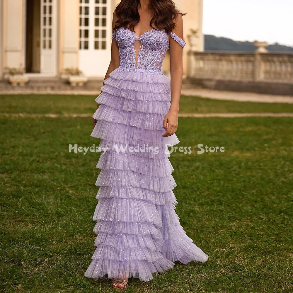 

Heyday Women's Tulle Tiered Straight Sparkly Applique Evening Dresses With Off-the-shoulder Sleeveless Elegant Party Gown 2025
