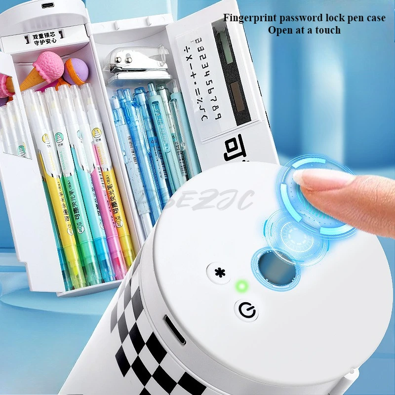 Fingerprint Recognition Multi-functional Pencil Case with Password Lock & Large Capacity  pencil box