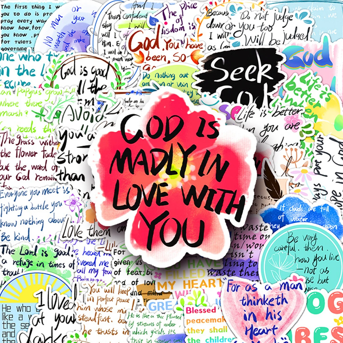 Healing and Inspirational English Stickers, Fresh Watercolor Style, Bible Verse Elements, Journal DIY Decoration Materials