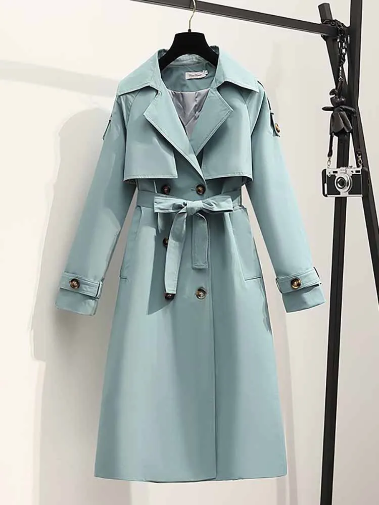 

Heliar Women Long Trench Coat Fashion Windproof Coat Double Breasted Trench Coats Green Belt Windbreaker 2023 Autumn Winter