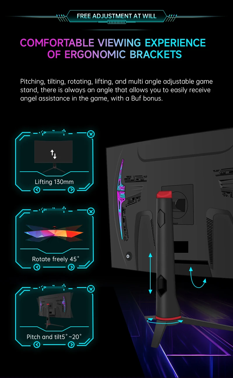 Pantalla de ordenador curvada 2K 32 pulgadas 1500R 2K 165Hz UHD juegos de deportes electrónicos con diseño de efecto de iluminación RGB de carcasa trasera