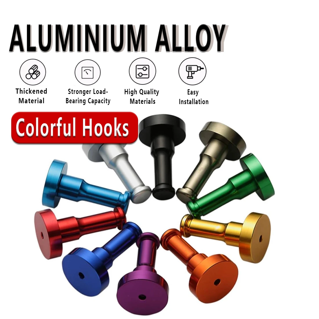 

Aluminum Alloy Hooks 3-Pack - 15 ~ 20kg Heavy Duty Bathroom Wall Hangers - Anti-Rust & No Drill Hooks for Towel/Robe