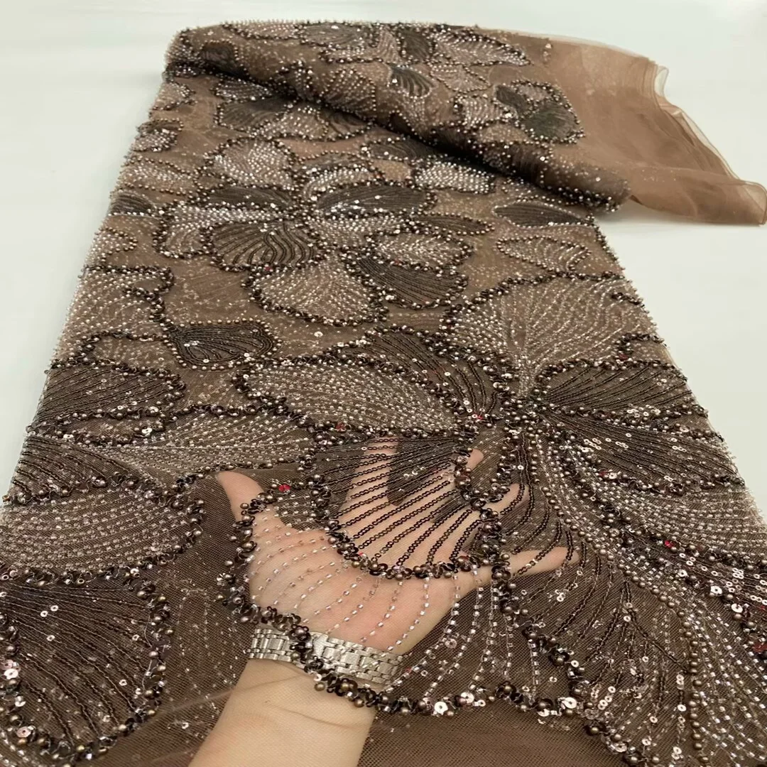 

New Premium Bead Tube Embroidery Heavy Work Foam Pearl Lace Fabric Beautiful Multi Color iny Sequin Embroidery 5 Yards