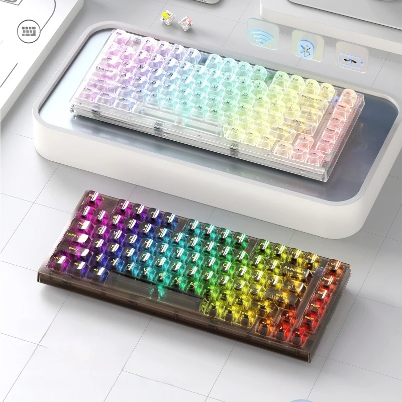 

X75 Wireless Mechanical Keyboard Bluetooth Transparent Gasket Custom Wired Rgb Hotplug Wireless Bluetooth Tri-mode Keyboard