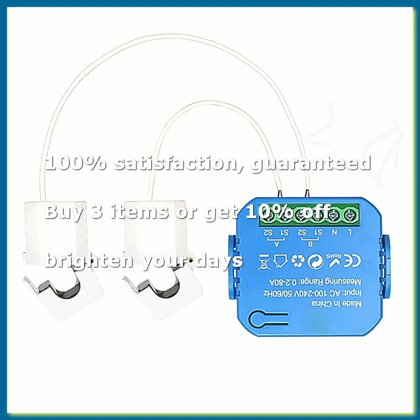 Tuya Smart 2 Way WiFi Energy Meter Bidirection 1 Channel with Clamp App Monitor Solar Power 2CT