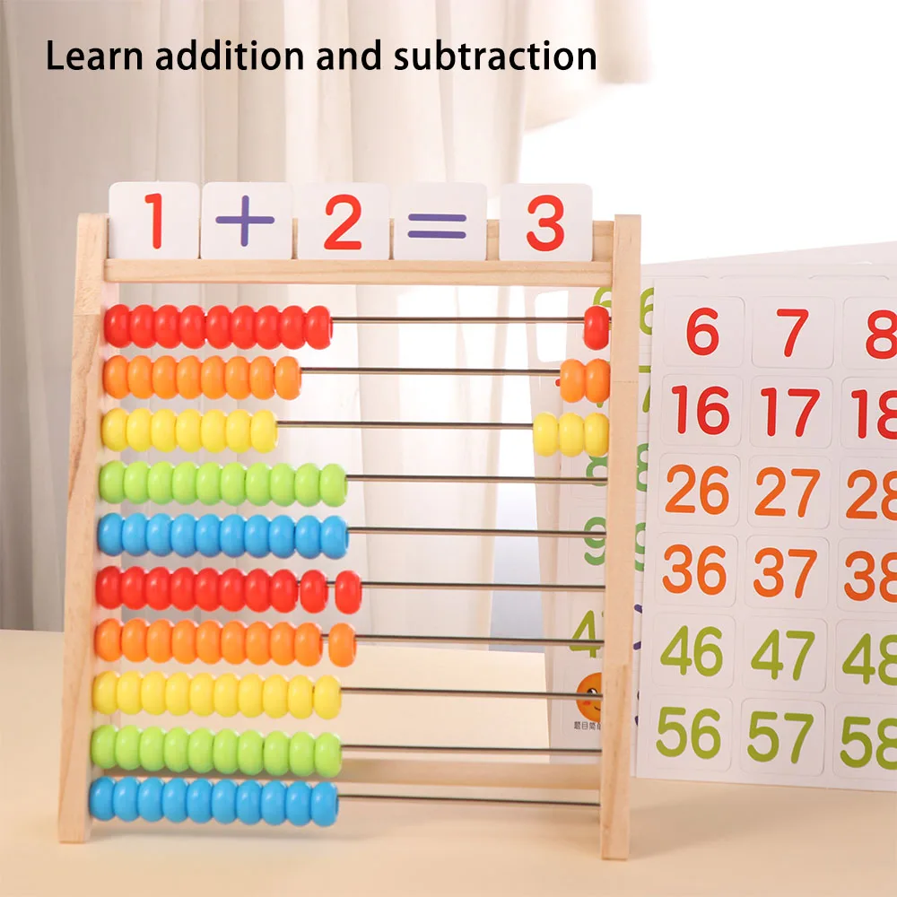 Calculating Beads Wooden Educational Counting Wooden Colorful Beads Number Arithmetic Abacus Puzzle Montessori Math Learning