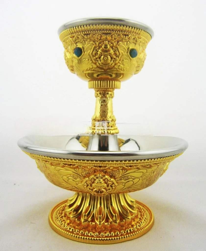 ZZ Small Copper Gilded Water Offering Cup Eight Auspicious Pattern Dharma Protector Cup With Stainless Steel Inner Container