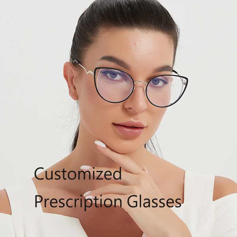 Customize Prescription Glasses Women Cat Eye Multi-Focal Progressive Photochromic Anti-Blue Light Myopia Hyperopia Eyeglasses