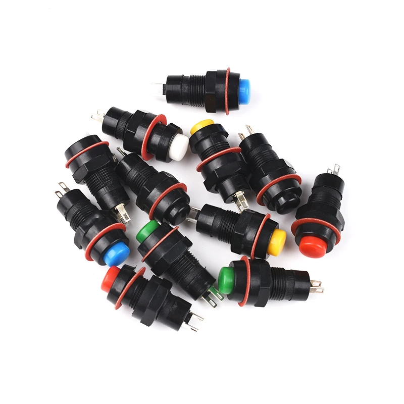 10pcs DS-211/213 round button switch, with lock and self-locking feature no lock self-resetting small button, hole diameter 10MM