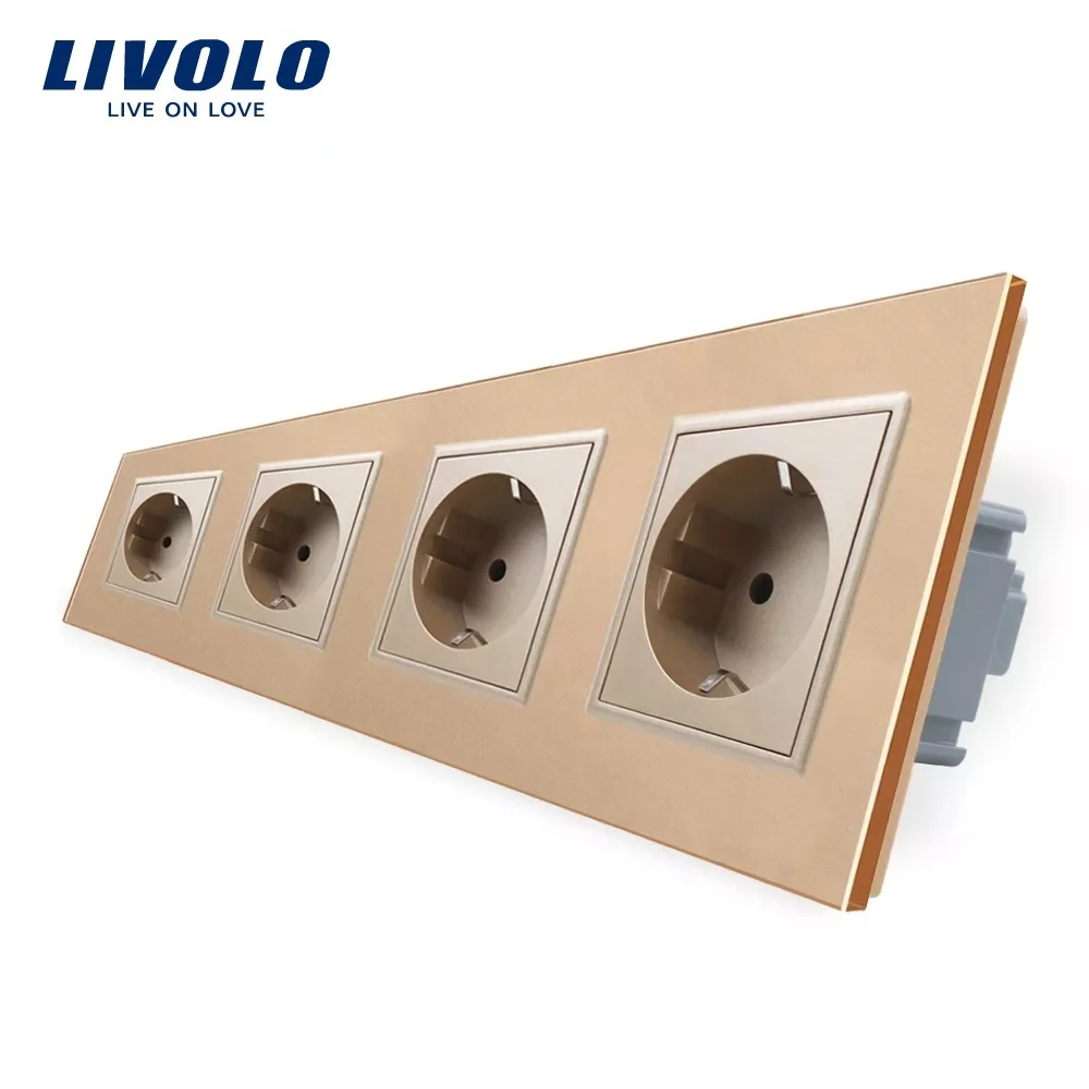 New Livolo EU Standard Socket, Crystal Toughened Glass Outlet Panel, Triple 16A Wall Power Sockets Without Plug,VL-C7C4EU-11