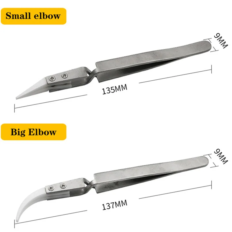 3PCS Straight Aimed Ceramic Tweezers for Electronics Soldering Stainless Steel Handle Precision Tweezers Hand Tool