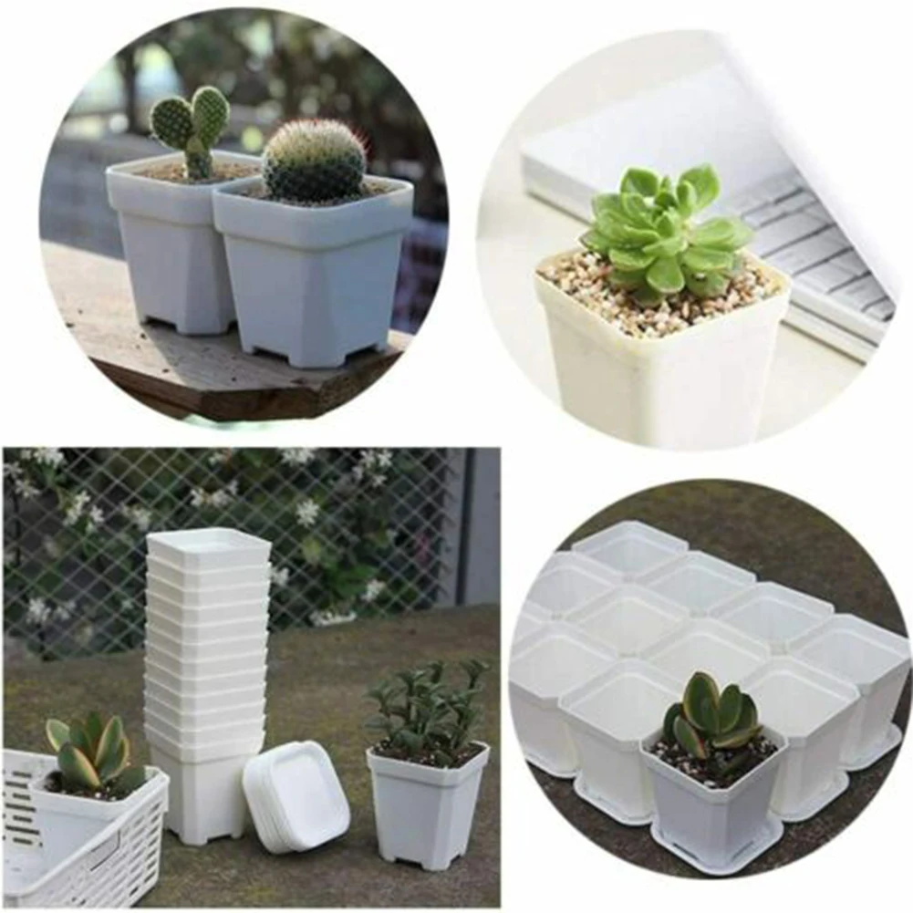 10 PCS Gardening Mini Colorful Multi Square Nursery Flower Pots Succulent Green Plants Plant Pot With Tray Home Decoration