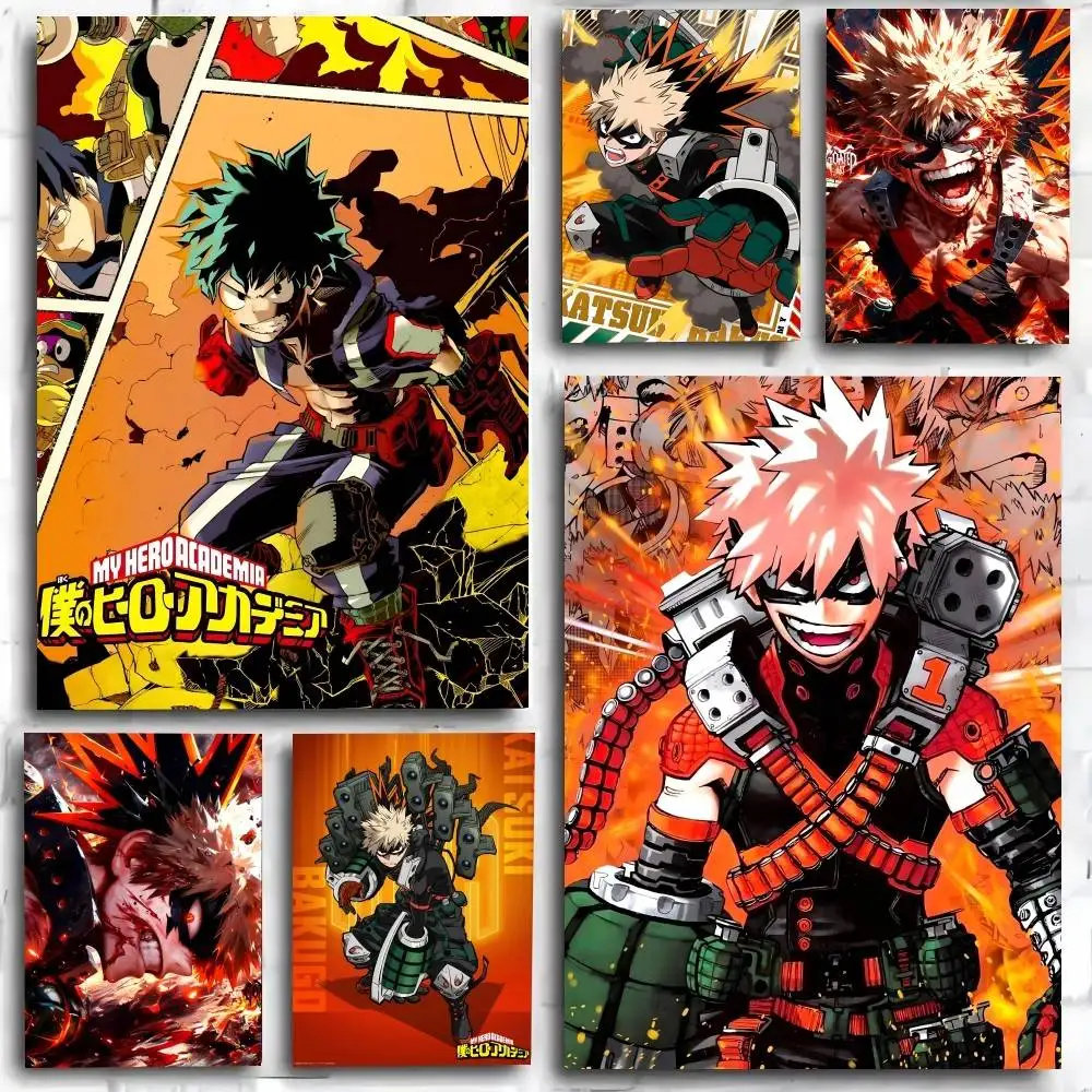 Póster de Anime My Hero A-Academia Bakugou Katsuki, arte autoadhesivo, pegatina de papel impermeable, decoración de pared de habitación, cafetería, Bar
