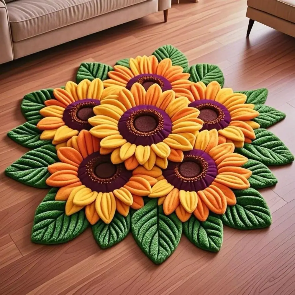 Durable Special-shaped Sunflower Carpet Non-slip Absorbent Flower Carpet Soft 60x60cm Door Gasket Home Decoration