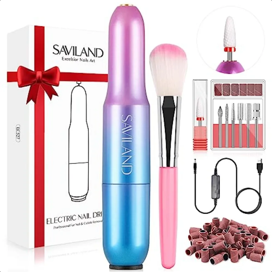 

Portable Electric Nail Drill 20000 RPM USB Electric Nail File with 7 Nail Drill Bits 51 Sanding Bands for Nail Prep Acrylic Nai
