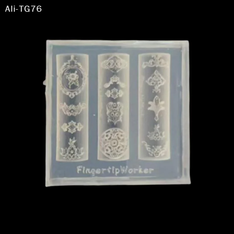 [P] Retro Picture Frame Flowered Window Chinese Knot Nail Art Molds Royal Court Flower Pot Diy Design Silicone Art Nails Mold