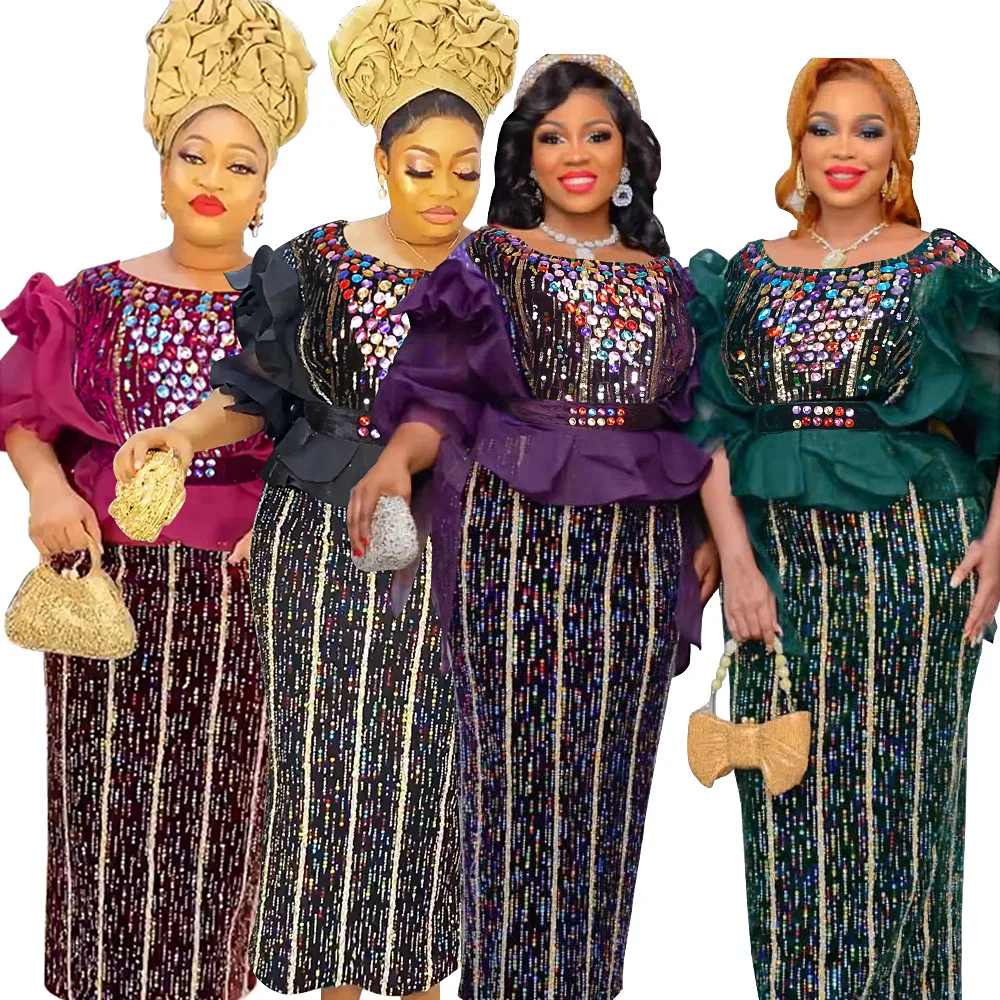 

Sequins Maxi Dress African Evening Party Dresses For Women 2025 New Elegant Wedding Abaya Dubai African Clothes Prom Gowns Robe