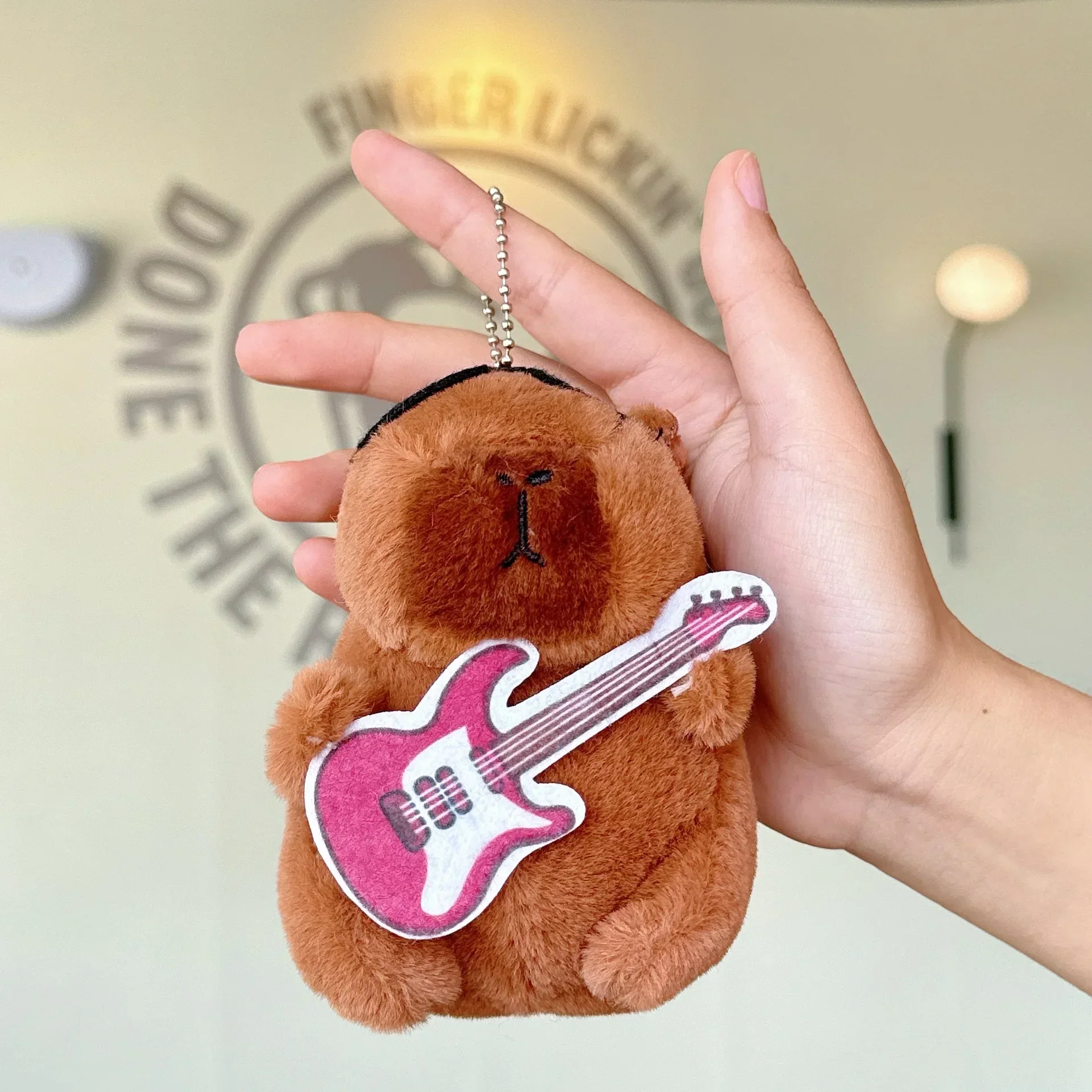 Guitar Kapibala Plush Toy Cartoon Capybara Stuffed Pendant Soft Stuffed Doll Keychain Car Plush Key Ring Backpack Bag Decor