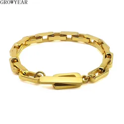 Thick Long Links Bracelets for Women Men Round Corner not Sharp 6mm Wide Rectangular Toggle Lock Clasp Charm Bracelets Fashion