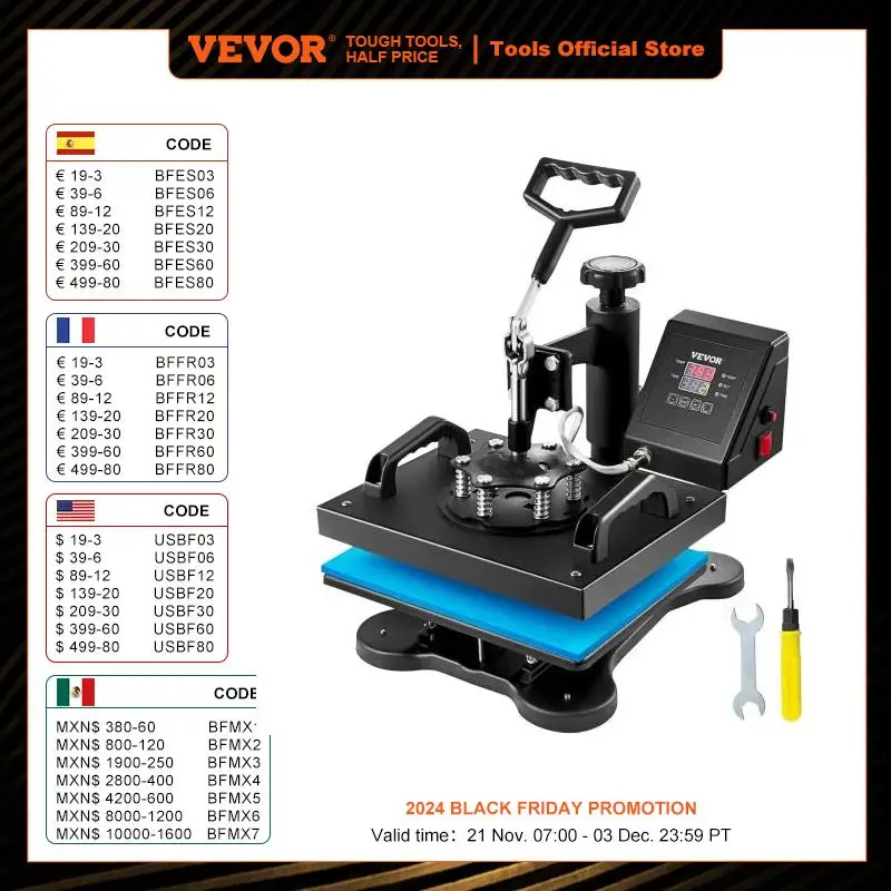 VEVOR 12x10 Inch Dual Digital Heat Press Machine 650W Swing Away 360 Degree Rotation Transfer Sublimation Printing for T-Shirt