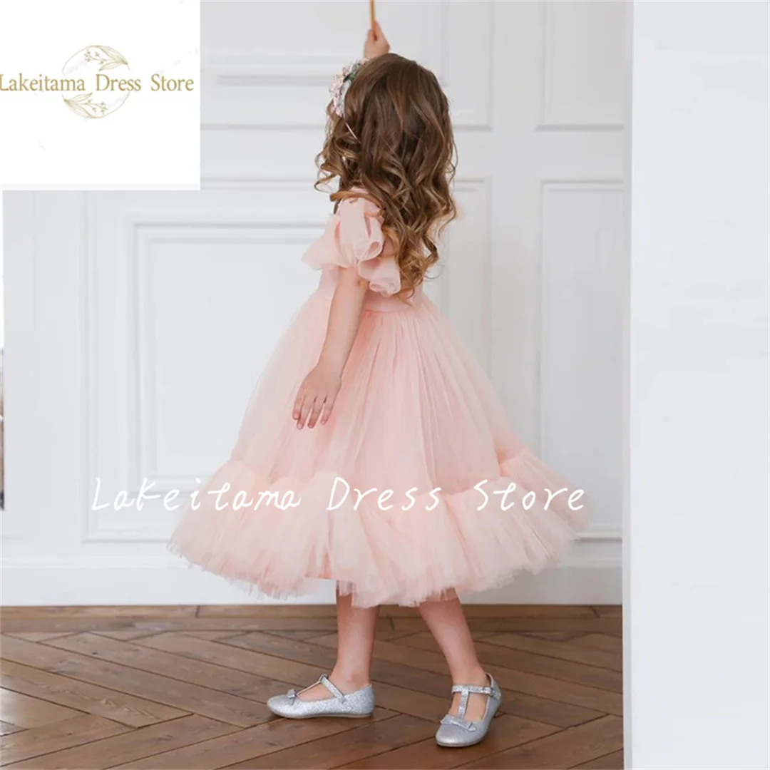 Flower Girl Dress Children Bridemaid Wedding Dresses For Kids Pink Tulle Gowns 2024 New Girls Boutique Party Wear Elegant Frocks