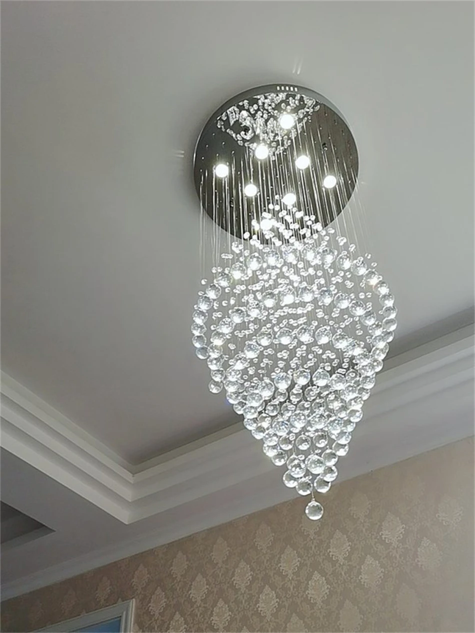 Modern Luxury LED Crystal Chandelier Lamp Stair Lights Droplight Double Entry Long Circular Crystal Lighting  Lobby Chandelier