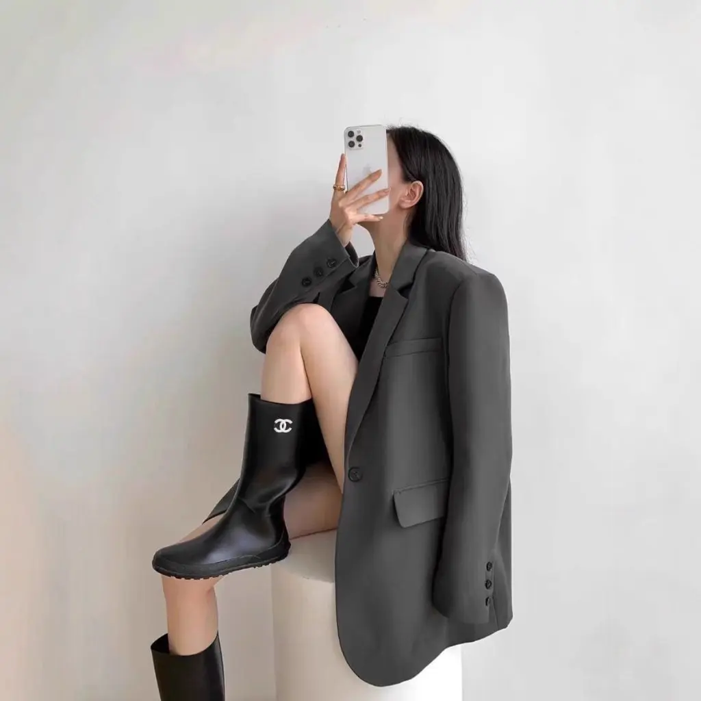 

New Fashionable Commuter Long Black Suit Jacket Women Loose Korean Style Slimming Elegant Outerwear Casual Business Shirt