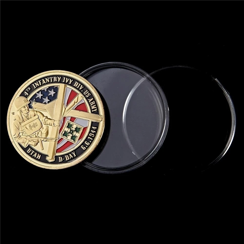 1944.6.6 Infantry Ivy Div US Army Challenge Coins Gold Utah D-Day Collectible Coins with Protect Coin Capsule - view 3