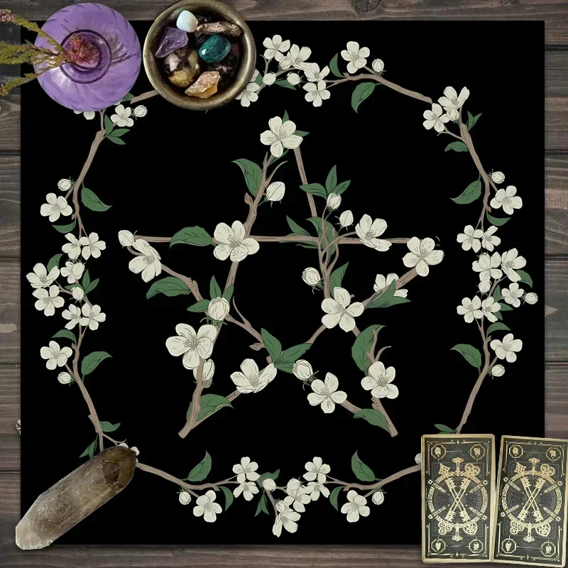 1pc Tarot Card Tablecloth Pentagram Flower And Plant Card Witchcraft Altar Divination Board Game Decoration Mat